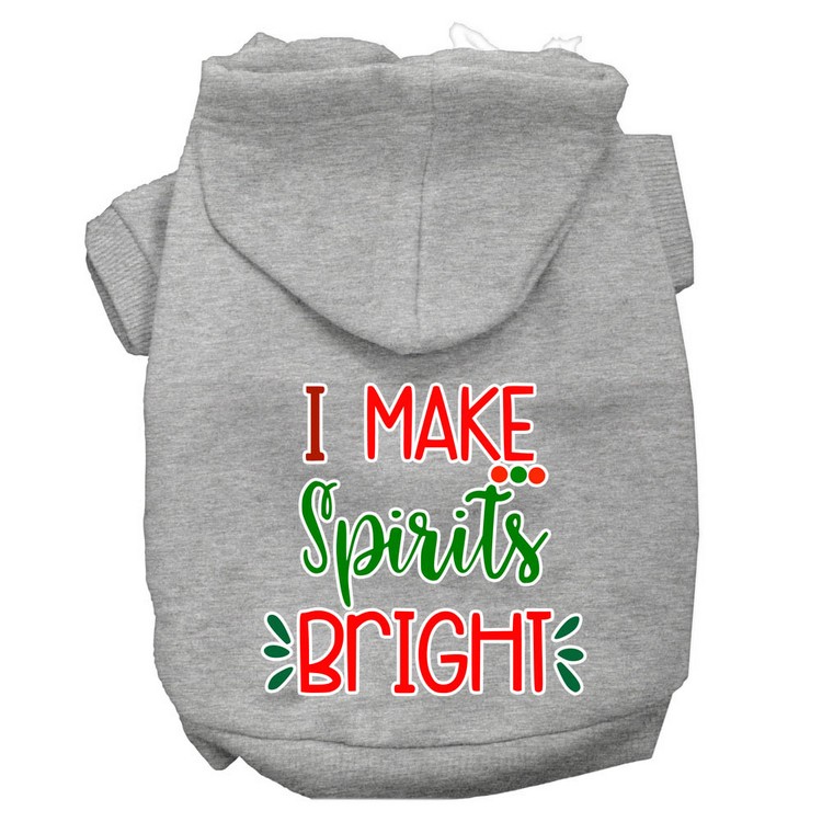 I Make Spirits Bright Screen Print Dog Hoodie Grey XS